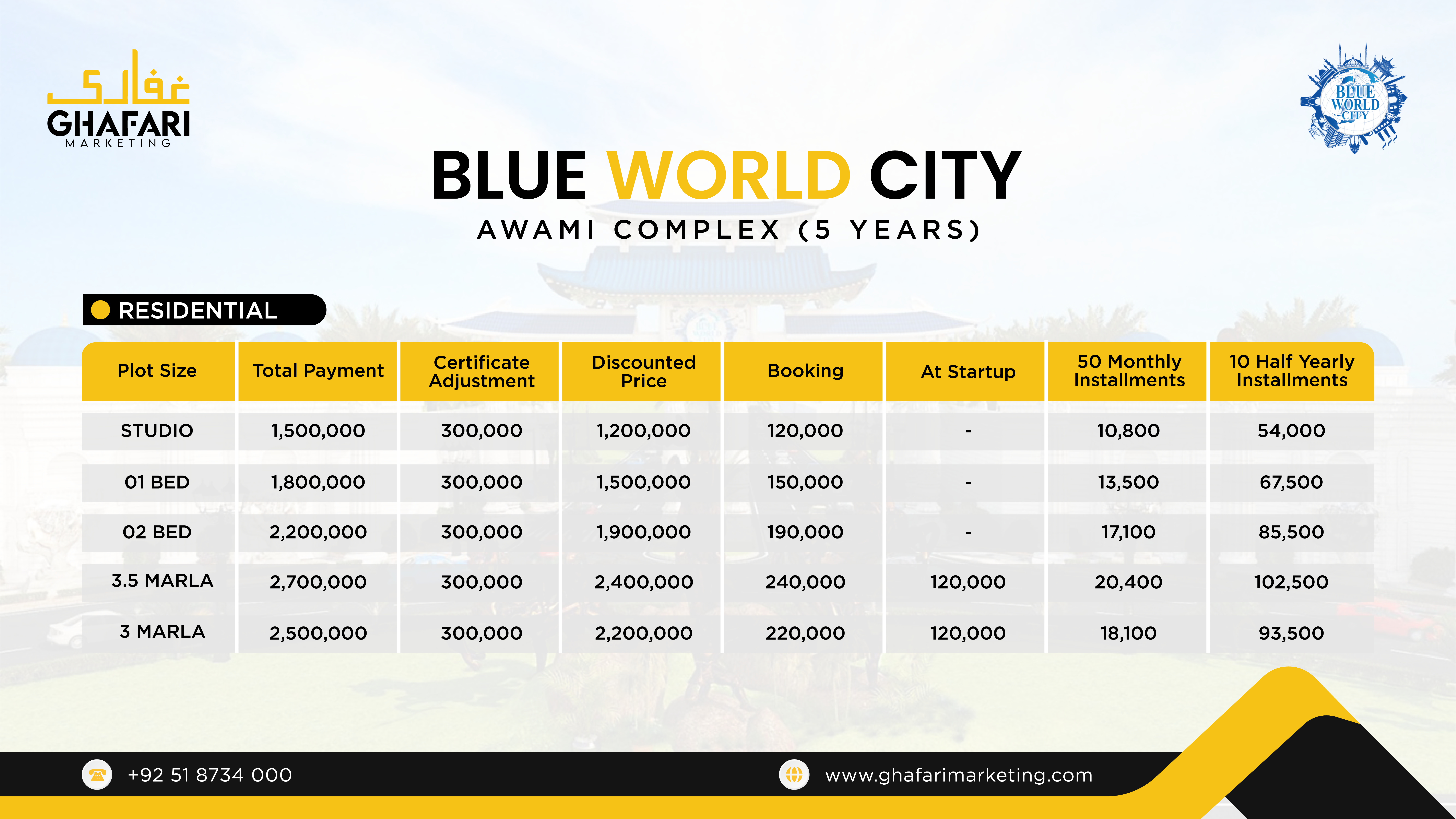 Blue World City Awami Residential Complex Payment Plan
