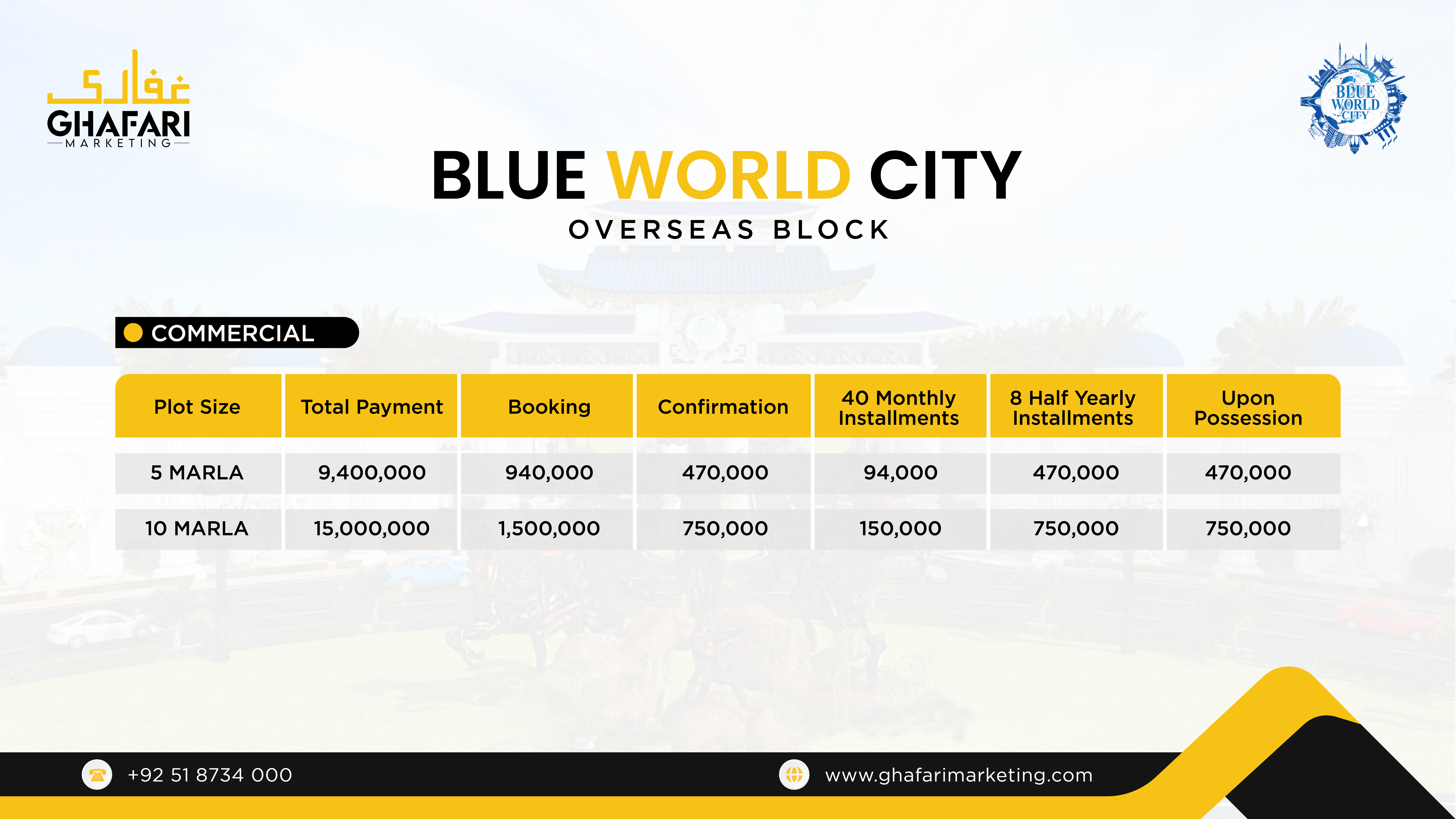 Blue World City Overseas Commercial Block Payment Plan