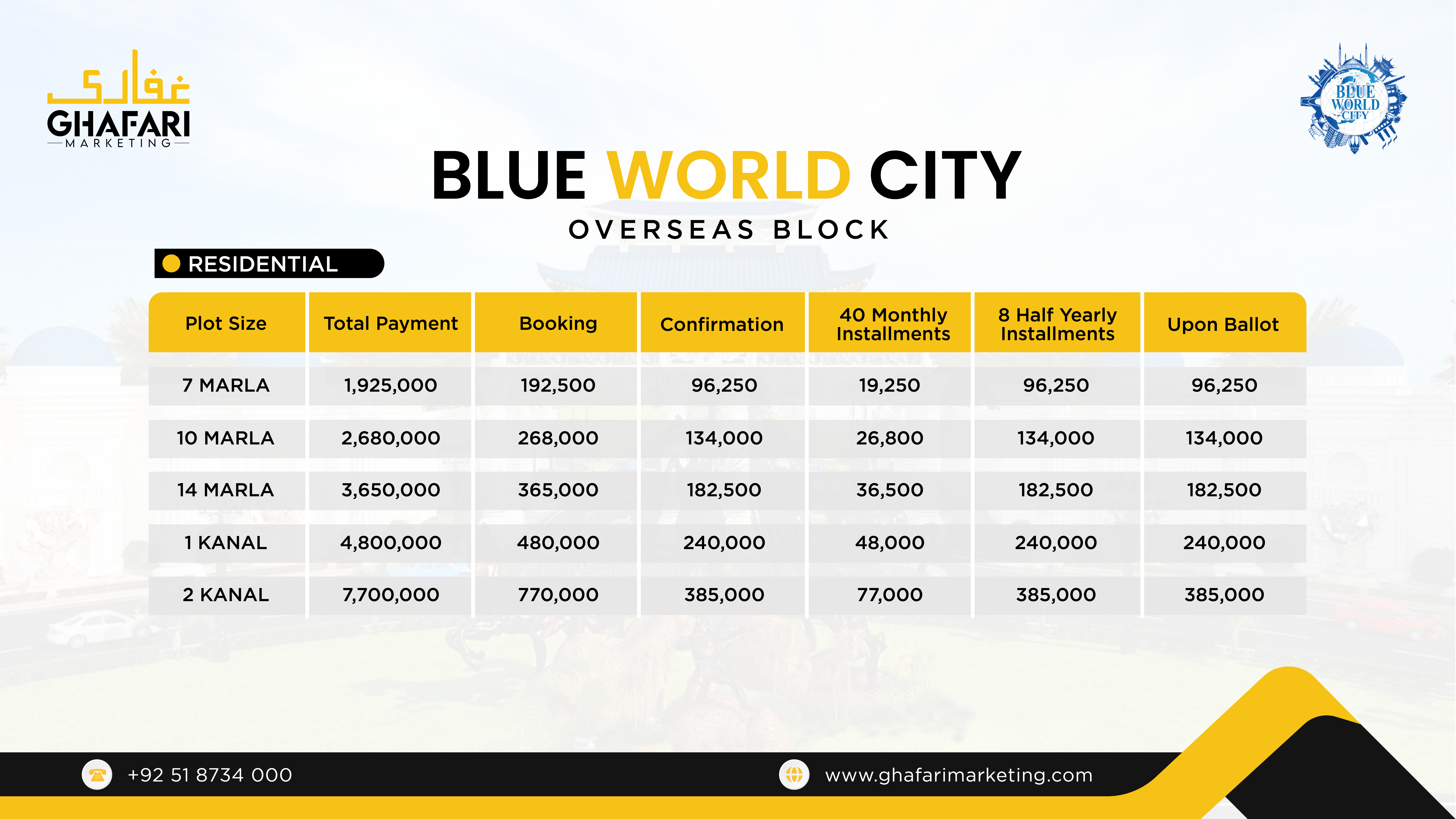 Blue World City Overseas Block Payment Plan