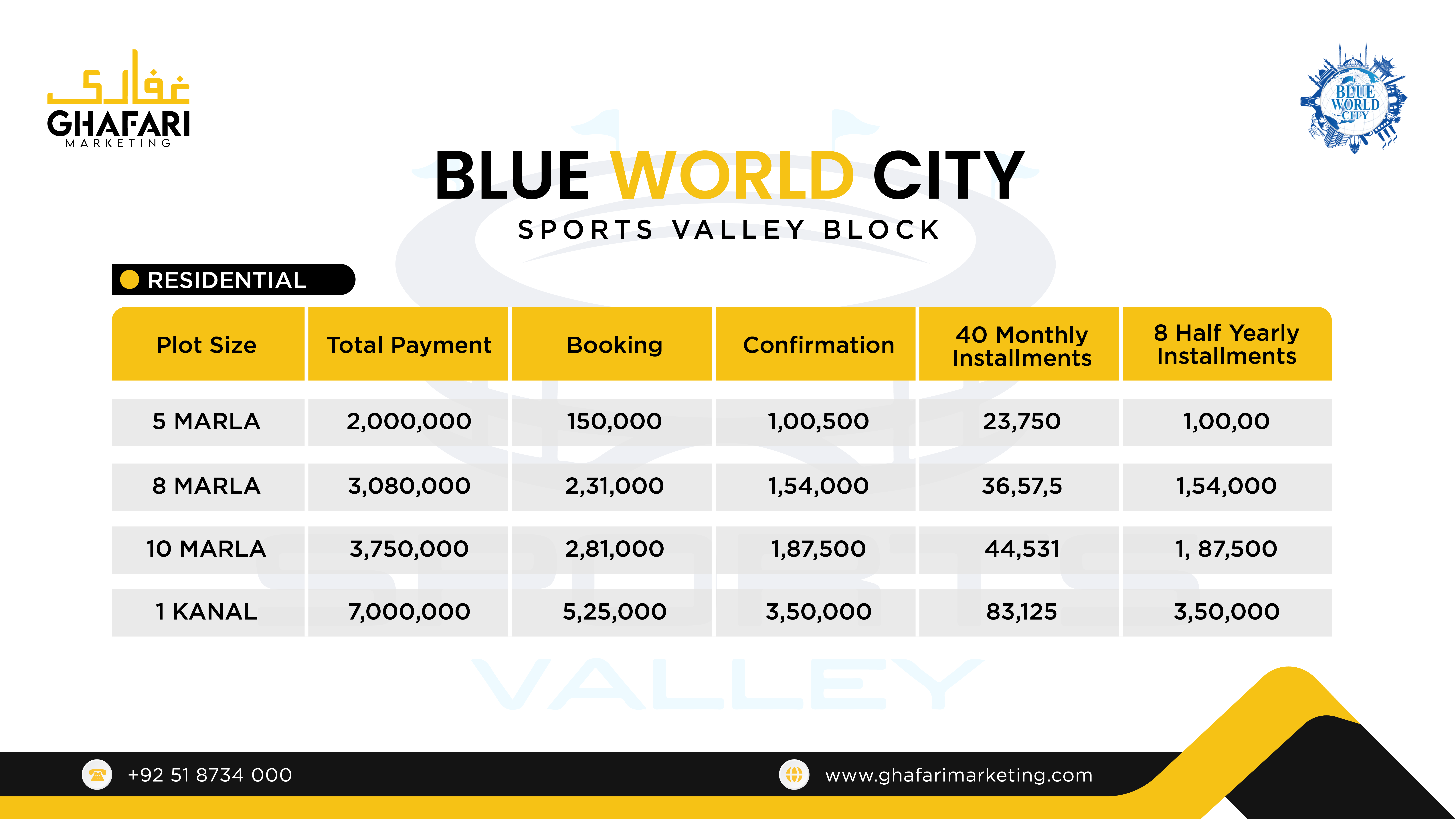 Blue World City Sports valley Block Payment Plan 