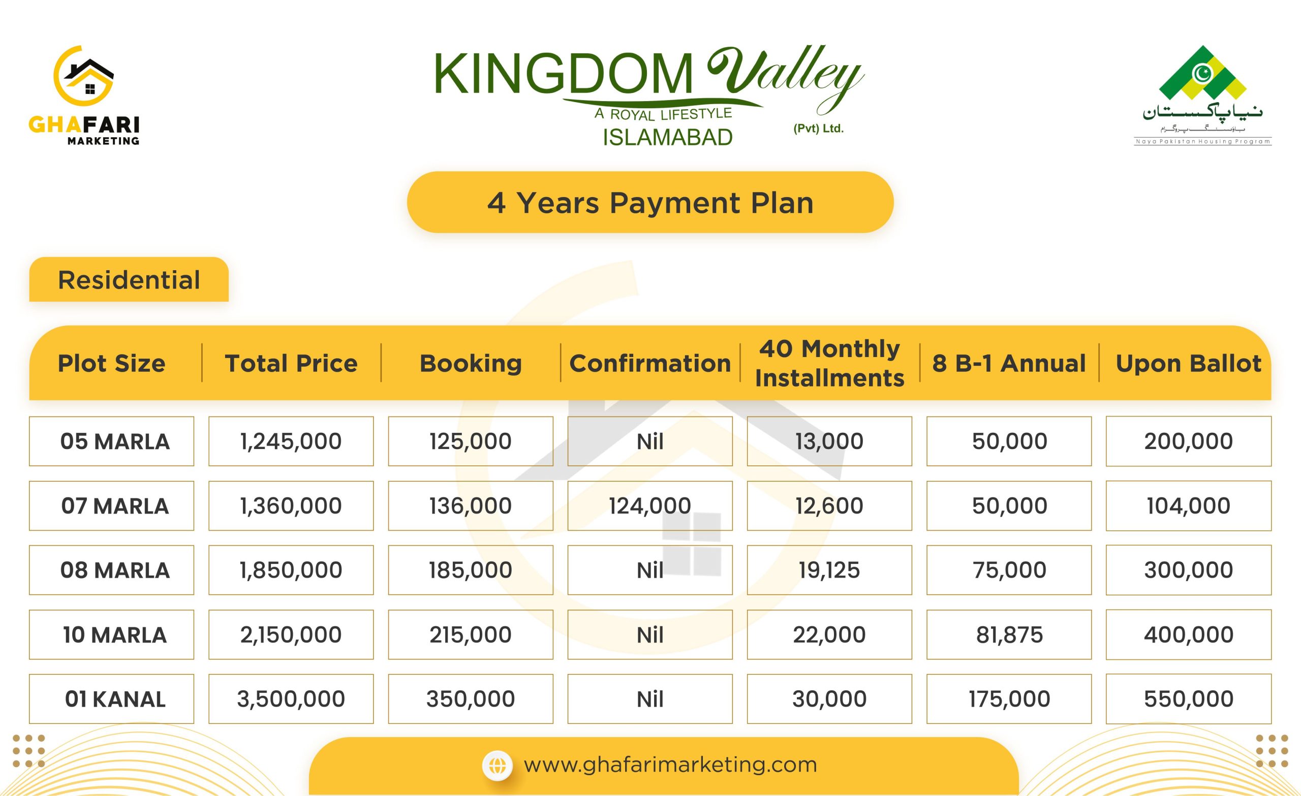 Kingdom Valley Residential Plot Payment Plan