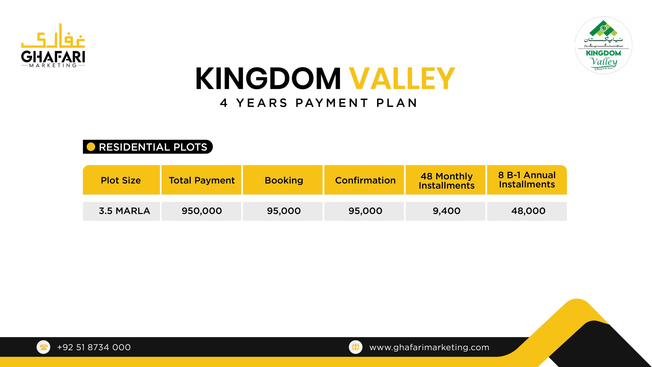 Kingdom Valley Payment Plan 3.5 Marla Residencial 