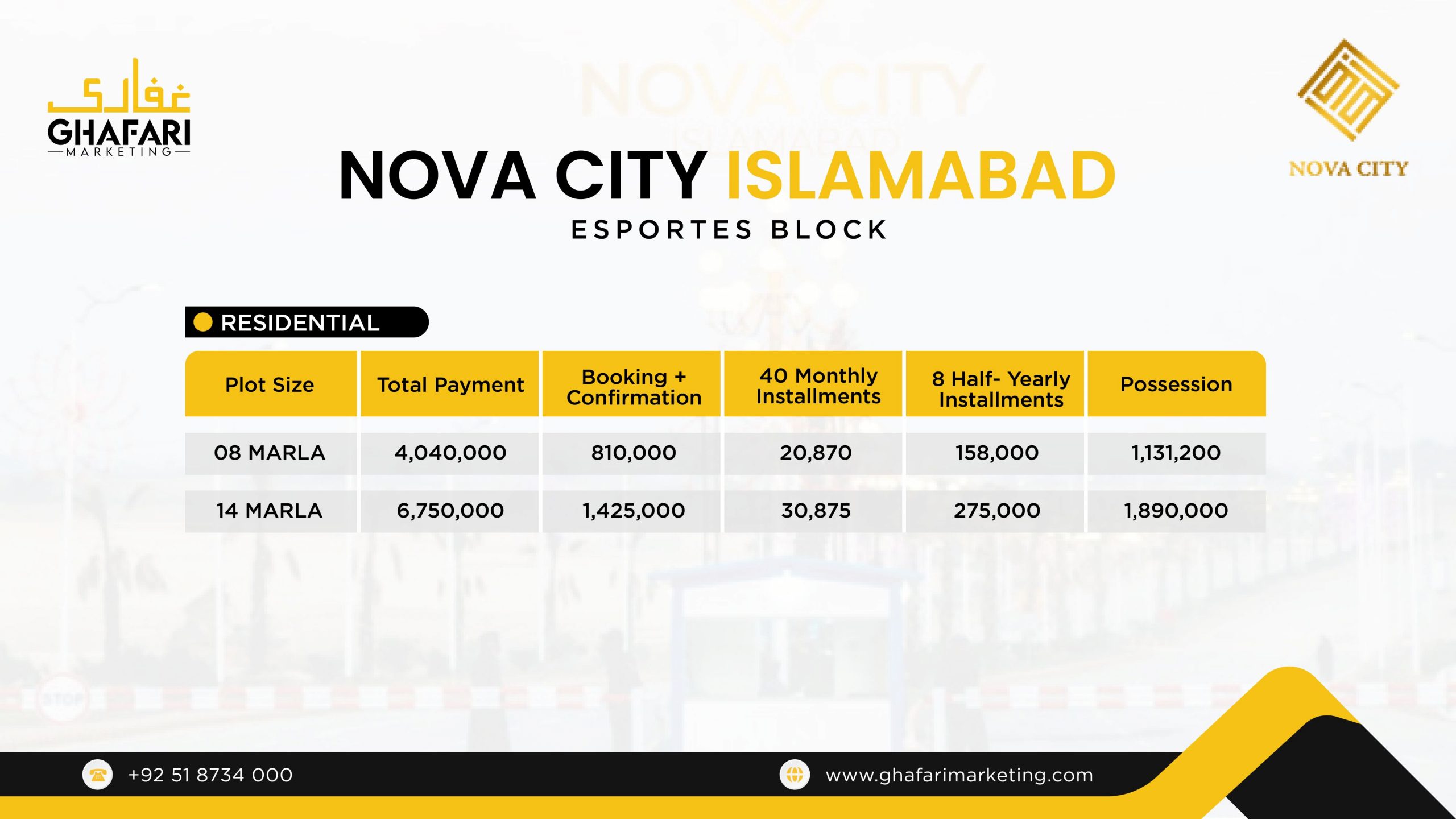 Nova City Islamabad E sports Block Payment Plan