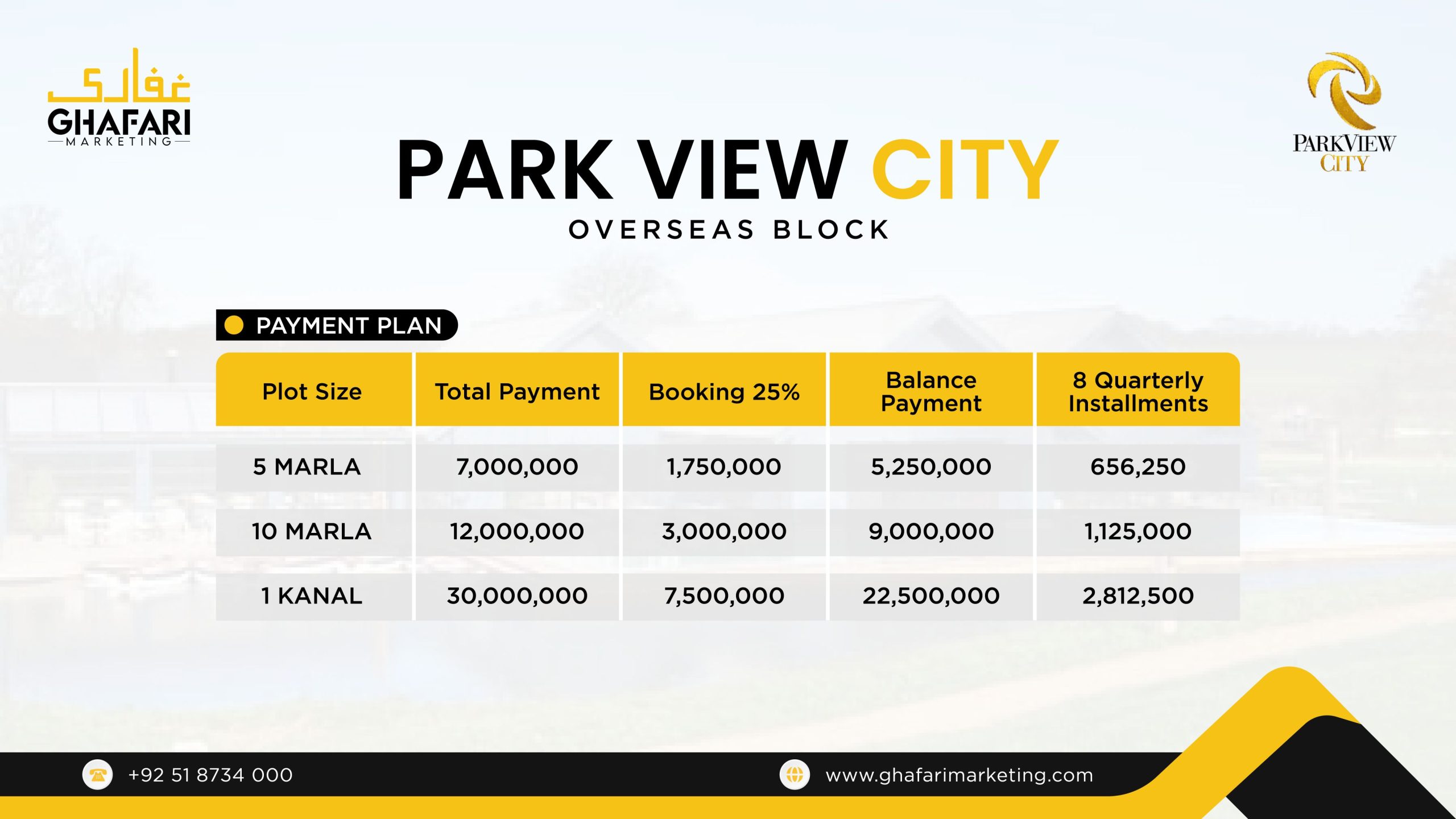 Park View City Payment Plan Overseas Block 